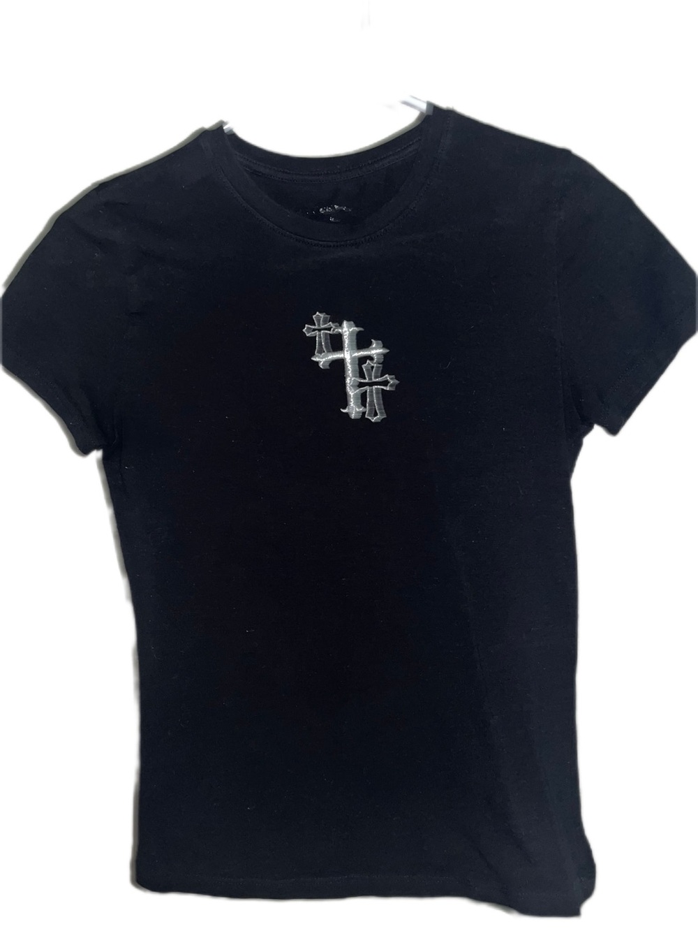 Black Short Sleeve Tee with Silver Cross